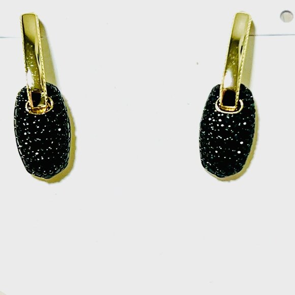 Kendra Scott Bailey Pave Huggies Earrings Black Crystal and Gold NWOT - Picture 3 of 3